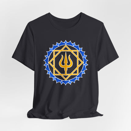 Trishula Trident T-Shirt | Gold Blue Geometric Lotus Symbol | Lotus