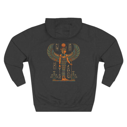 Isis Egyptian Goddess mythology art print on a dark pullover hoodie.