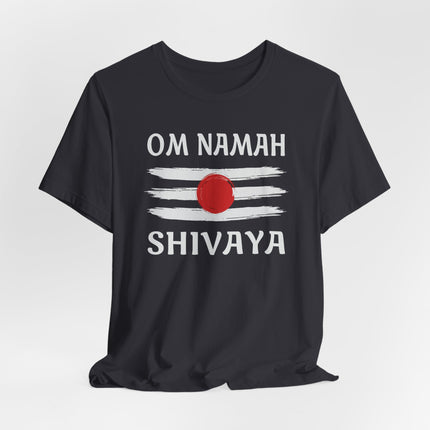 Om Namah Shivaya mantra t-shirt featuring the sacred Hindu tripundra design.