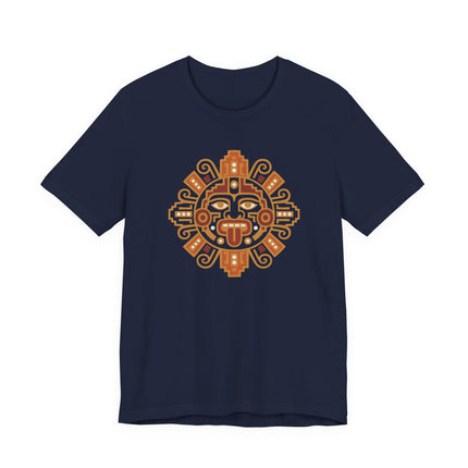 Mayan Sun T-Shirt | Rust and Gold Geometric Face with Rays Tee
