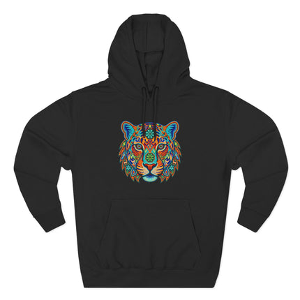 Huichol Jaguar Hoodie | Vibrant Mexican Folk Art Animal Pullover Hoodie