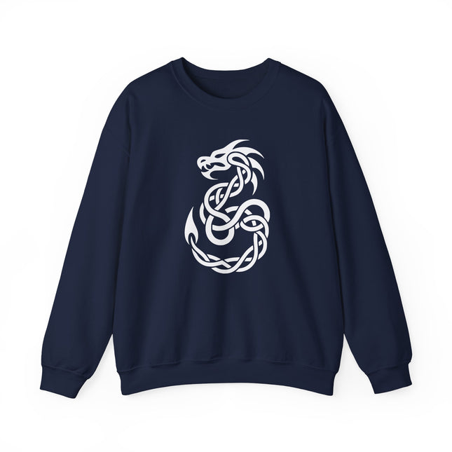 Celtic knotwork dragon graphic design featuring intertwined mythological art.