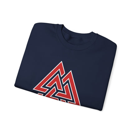 Red Valknut Norse symbol pullover sweatshirt for Viking themed apparel.