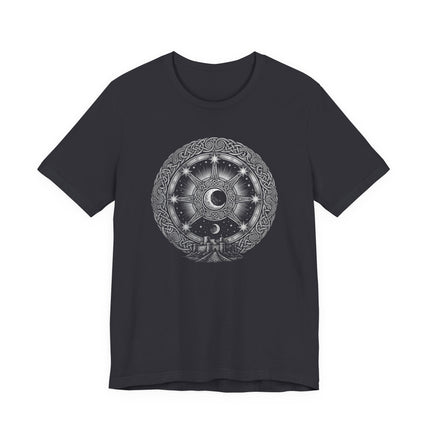 Arianrhod's Silver Wheel T-Shirt - Celtic Mythology Mystic Circle
