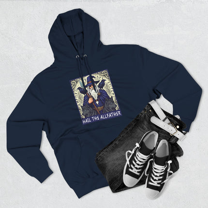 Odin Allfather Norse Viking hoodie graphic with runes and mythology art.