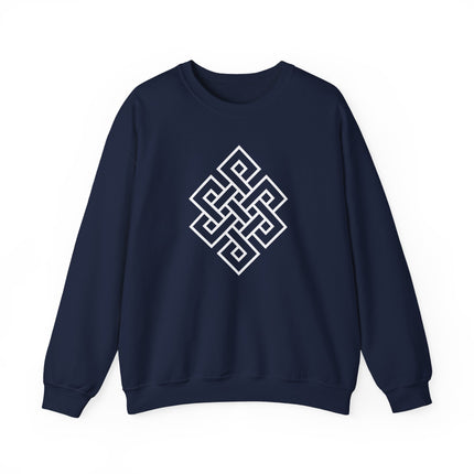 Black and white endless knot buddhist symbol pullover sweatshirt for men and women.