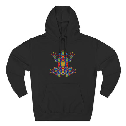 Huichol Frog Hoodie | Vibrant Mexican Indigenous Art Pullover Hoodie