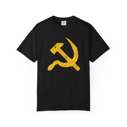 Vintage Hammer and Sickle Graphic Tee | Distressed Soviet Symbol T-Shirt