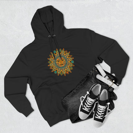 Huichol Sun Hoodie | Colorful Indigenous Mexican Art Pullover Hoodie