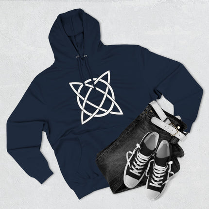 Celtic knotwork graphic on a navy pullover hoodie.