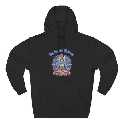 Spiritual Lord Shiva graphic on a black hoodie featuring Om Namah Shivaya mantra.