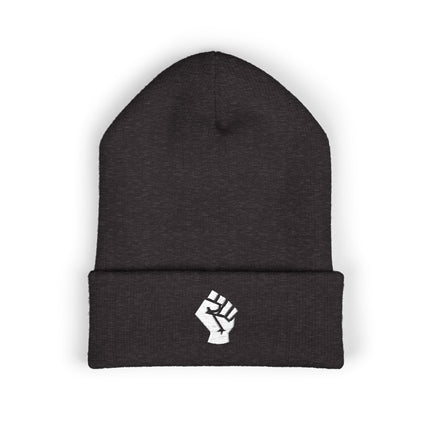 Socialist Fist Cuffed Beanie | Embroidered White Raised Fist Symbol