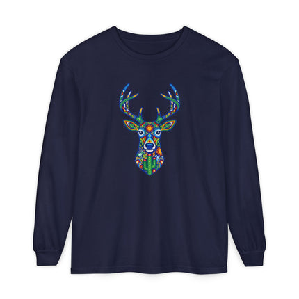 Huichol Deer Long Sleeve T-Shirt | Colorful Antler Graphic Tee