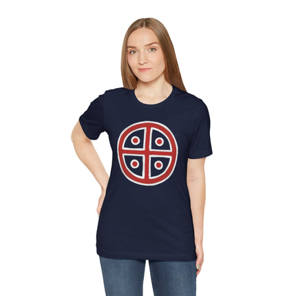 Red & White Solar Cross T-Shirt | Ancient Sun Symbol Graphic Tee