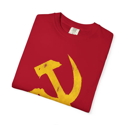 Vintage Hammer and Sickle Graphic Tee | Distressed Soviet Symbol T-Shirt