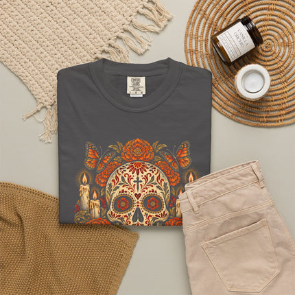 Nunca Te Olvido T-Shirt | Remembrance Skull, Flowers and Candles