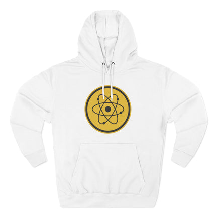 Science hoodie featuring a yellow atomic symbol graphic, perfect for physics and chemistry enthusiasts.