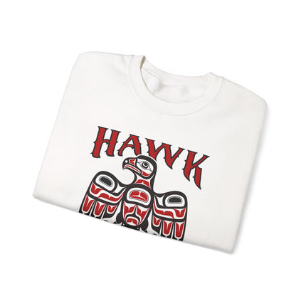 Hawk spirit eagle art graphic printed on an indigenous style pullover sweatshirt.