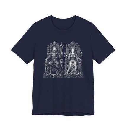 Gothic illustration of Hades and Persephone, Greek underworld king and queen.