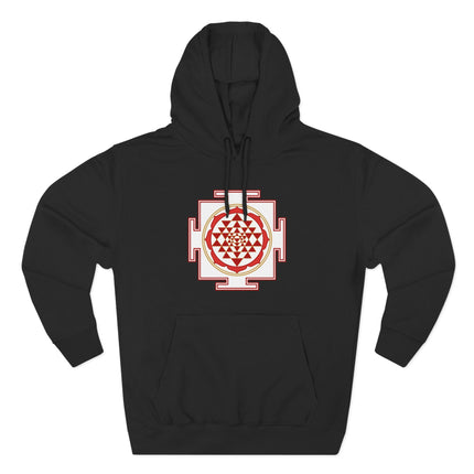 Black hoodie featuring the Sri Yantra sacred geometry symbol.