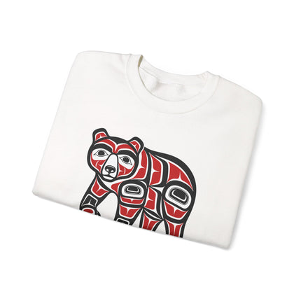 Haida Bear formline art printed on a cozy indigenous pullover sweatshirt.