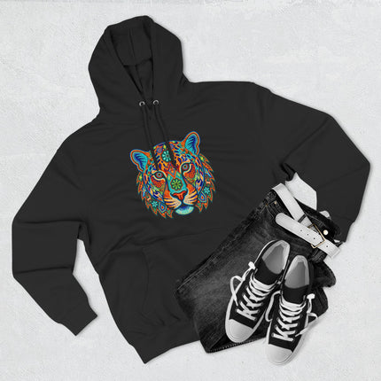 Huichol Jaguar Hoodie | Vibrant Mexican Folk Art Animal Pullover Hoodie