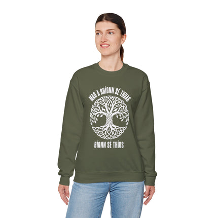 Celtic Tree of Life sweatshirt featuring an Irish Gaelic knot design and the phrase "Mar a Bhíonn Sé Thias.