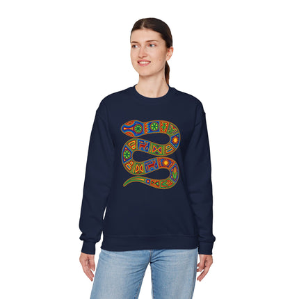 Huichol Snake Art Sweatshirt | Vibrant Indigenous Geometric Serpent Pullover Sweatshirt