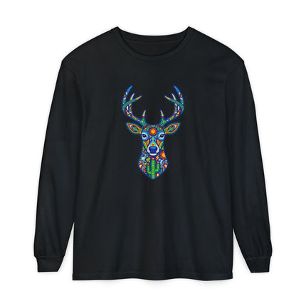 Huichol Deer Long Sleeve T-Shirt | Colorful Antler Graphic Tee