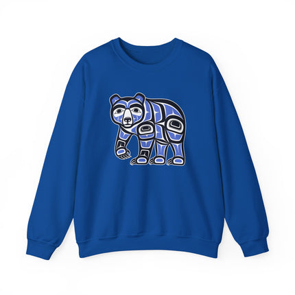 Haida Bear formline art pullover sweatshirt featuring traditional Indigenous Pacific Northwest artwork.