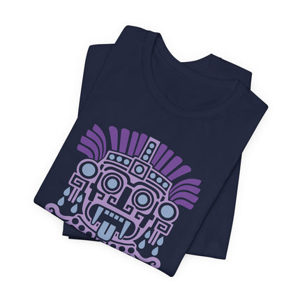 Aztec Tlaloc T-Shirt | Blue Rain God Face with Geometric Details Tee
