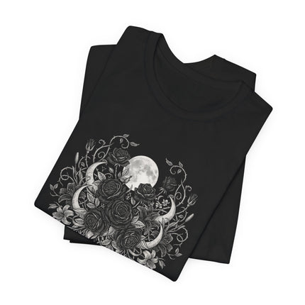 Mystic Nature Moon Black Roses T-Shirt | Witchy Aesthetic