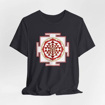 Black tee featuring the Sri Yantra sacred geometry mandala design.