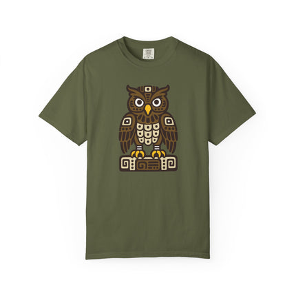Mayan Owl T-Shirt | Warm Geometric Mesoamerican Bird Graphic Tee