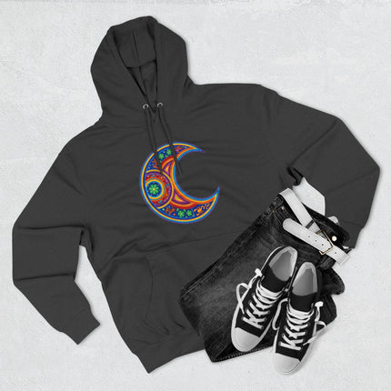 Huichol Moon Hoodie | Colorful Indigenous Art Crescent Pullover Hoodie