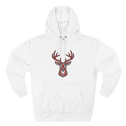Red Tribal Deer Head Hoodie | Indigenous Art Stag Antlers Pullover Hoodie