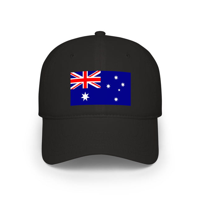 Black baseball cap featuring the Australian flag. Show your Aussie pride and support Australia.