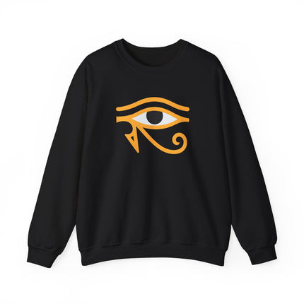 Eye of Horus ancient Egyptian symbol graphic on a pullover sweatshirt.