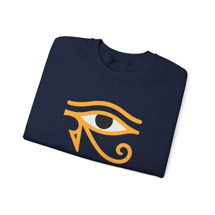 Ancient Egyptian Eye of Horus symbol graphic printed on a comfortable pullover sweatshirt.