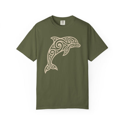 Tribal Dolphin Swirl Art Graphic T-Shirt | Ocean Animal Tee | Comfort Colors