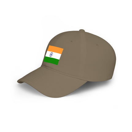 Indian tricolor flag baseball cap featuring the Ashoka Chakra design. Patriotic unisex headwear.