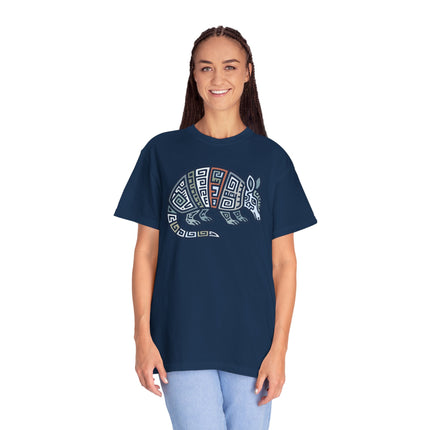 Mayan Armadillo Geometric Tribal Art T-Shirt | Blue Green Graphic Tee