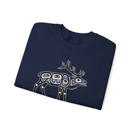Elk Spirit formline art sweatshirt featuring traditional Pacific Northwest Native American design.