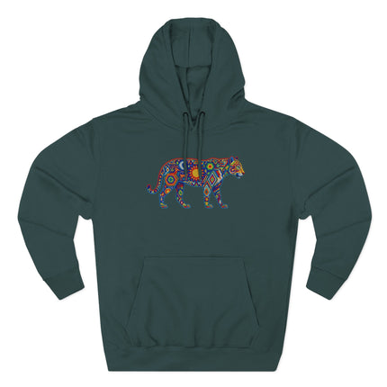 Colorful Huichol Jaguar Hoodie | Indigenous Folk Art Pullover Hoodie
