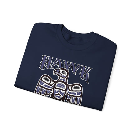 Native American hawk spirit and eagle tribal art graphic printed on a cozy pullover sweatshirt.