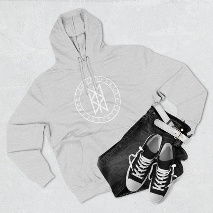 Norse Web of Wyrd rune circle graphic hoodie featuring Viking and pagan symbols.