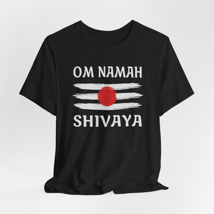 Om Namah Shivaya mantra t-shirt featuring Shiva Tripundra design.