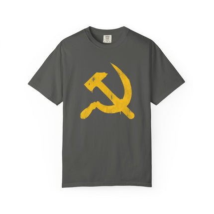 Vintage Hammer and Sickle Graphic Tee | Distressed Soviet Symbol T-Shirt