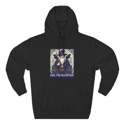 Norse Odin Allfather Viking hoodie design featuring runes, ravens, and mythological artwork.