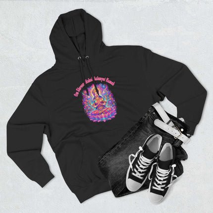 Om Shreem Lakshmi Goddess mantra art on black spiritual pullover hoodie.